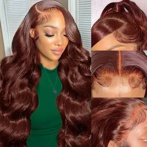 13x6 Reddish Brown Lace Front Wigs Human Hair Pre Plucked Body Wave 13x6 HD Lace Frontal Wig for Women 200% Density Auburn Brown Colored Frontal Wigs Human Hair