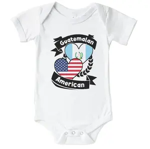 Guatemalan American Hearts USA Flag Guatemala Flag Short Sleeve Baby Bodysuit