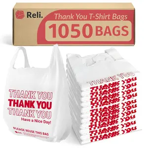 White Plastic Shopping Bags with Handles - Thank You (1050 Count)