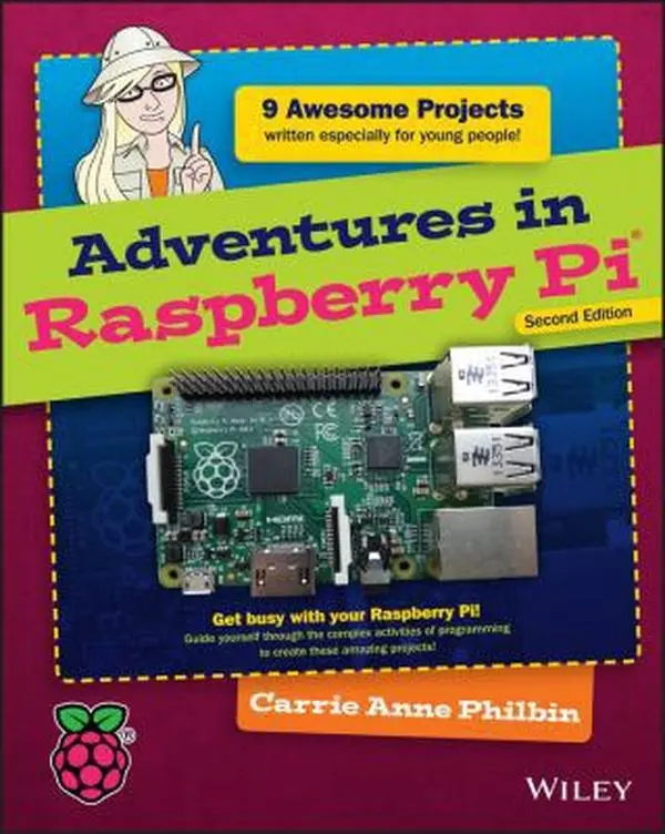 Used Paperback Book - Adventures in Raspberry Pi by Carrie Anne Philbin, English Programming Learning Resource for Python Projects & Jukebox Creation