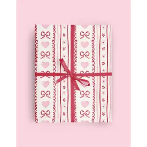 Pink Heart & Bow Wrapping Paper, Valentine's Day Gift Wrap, Present Wrap for Girlfriend