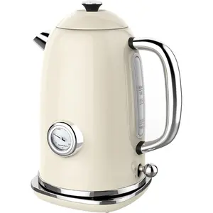 Electric Kettle, 1.8L Retro Electric  Kettle with , 1500W Stainless Steel Hot Water Kettle Electric with LED , Fast Boiling, Cordless, Auto Shut-Off, Beige White