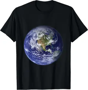 Earth Planet, Flat, Earth North America Globe Space Clouds T-Shirt Pure Cotton Graphic Tees Menswear Top: Gifts for Men & Women