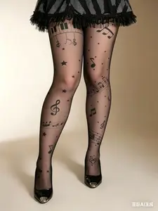 Spring Autumn Stockings, Y2K Style Women's Tight Pants, Women Pantyhose, Semi-Transparent Tights, Elastic Pop Art Print, Comfortable for All Seasons