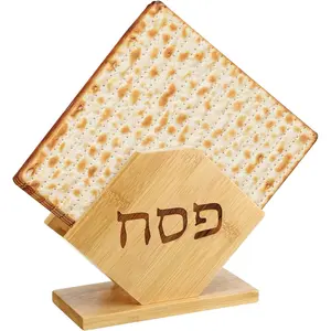 Bamboo Passover Matzah Holder with Base Seder Plates Matzo Box for Table Decor Passover Holiday Gifts Decorations