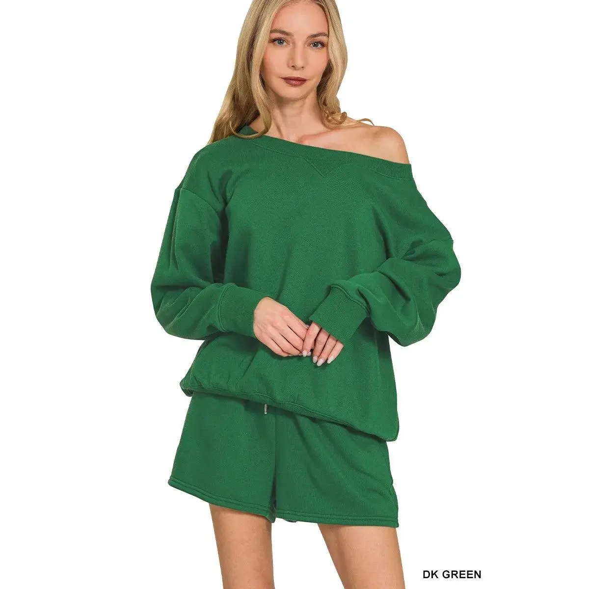 Zenana Fleece Boat Neck Sweatshirt and Shorts Set
