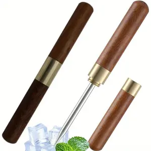 2 Pack Stainless Steel Ice Picks with Safety Cover Non-Slip Wooden Handle for Easy to Grip Multifunctional Kitchen Tool for Use in Kitchen Bars Bartender Picnics Camping& Restaurant