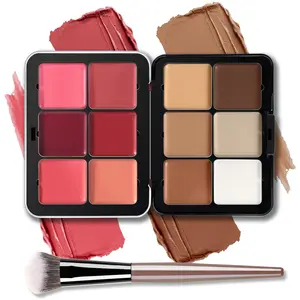 Cream Blush Palette Concealer Foundation Natural Matte Face Makeup with Brush for Flawless Look Long Lasting Cream Texture Easy to Use Perfect Gift