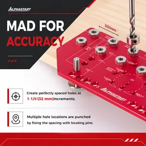 AlphaStart Shelf Pin Jig and Hinge Jig Two-in-One, Cabinet Hardware Drill Guide Jig with 1/4" and 5mm Bits, All Metal Shelf Pin Drilling Tool with Built-in Clamping Function
