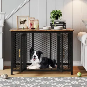 47" Dog Crate Furniture, Heavy Duty Dog Cage, Indoor Kennel, End Side Table Animal Crates with Doors for Medium Large Dog Cage, Anti-Chew Anti-Escape