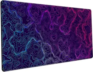 Blue Purple Desk Pad Topographic Map Desk Mat XXL Large Extended Gaming  Pad Computer Mat, Laptop Keyboard and  Mat, Office Decor Non-Slip Mousepad with Stitched Edge, 31.5''x15.7''