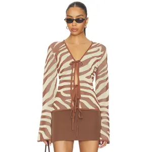 The Wolf Gang Sutton Knit Blouse in Chocolate Zebra