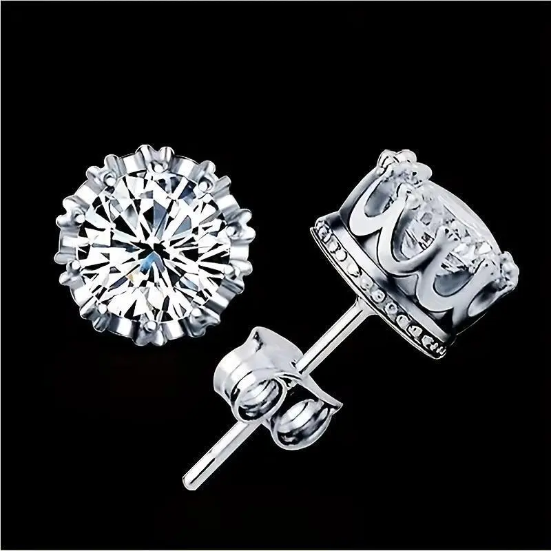 New Release 1 Pair Crown Gold-Tone Round Moissanite Stud Earrings - 1CT D Color VVS1, S925 Silver 4-Prong Elegant Design, Complement Any Outfit, Gift-Ready Thoughtful Gift for Adults with Jewelry Box