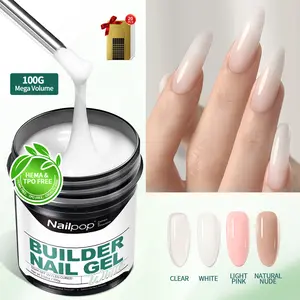Nailpop 100g 5-in-1 Builder Nail Gel, HEMA Free Large Capacity Hard Gel for Nail Extension, Shaping & Repair, Natural Milk Series UV/LED Soak Off Gel
