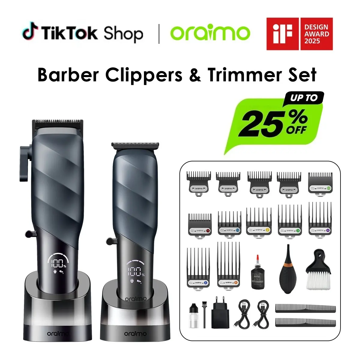 [FathersDayGift] Oraimo MasterCut & MasterTrim Pro Barber Clipper Set - Cordless 10,000 RPM Hair Clippers, High Quality Zerogap Trimmer, DLC Blades, Fast Charge Professional Grooming Kit, Cordless Hair Clippers
