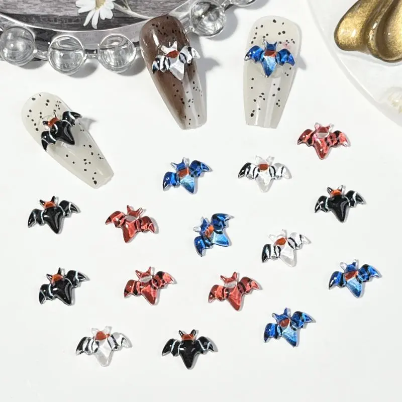LYLE 20Pcs Halloween Bat Nail Art Charms Spooky Dark Gothic Cartoon 3D Resin Flatback DIY Wearable Nail Decor Accessories Mixed