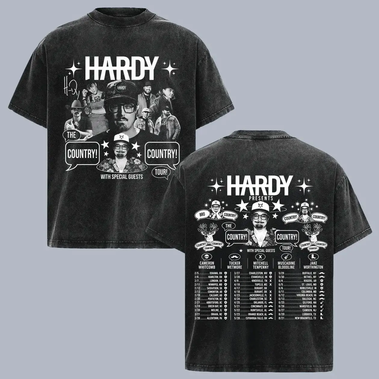 HARDY T-Shirt, The Country Country Tour Tee, 2026 Concert Graphic Top, Hardy Orange Logo Shirt, Vintage Washed Oversized Music Merch, Retro Country Rock & Rock Fan Gear, Outlaw Streetwear, Men Women Short Sleeve Heavyweight Black Cotton JIQ