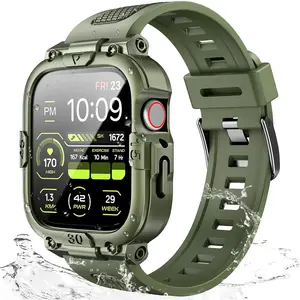 Waterproof Case with Band Compatible for Apple Watch Band 45mm 44mm 41mm 40mm for Men ,Rugged Shockproof Smartwatch Strap Protective Bumper Cover with Built-in Tempered Glass Screen Protector Wearable Protection