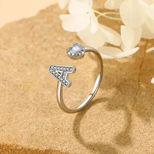 Suplight Sterling Silver Heart Initial Rings for Women, Capital Letter Initial Stackable Rings for Women, Alphabet Letter Adjustable Heart Rings Rings Jewelry Gifts for Women.