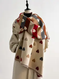 Colorful Heart Stripe Print Shawl, Casual Soft Scarf for Fall & Winter, Plush Soft Wrap, Fashion Accessory for Women & Girls, Best Friend Gift