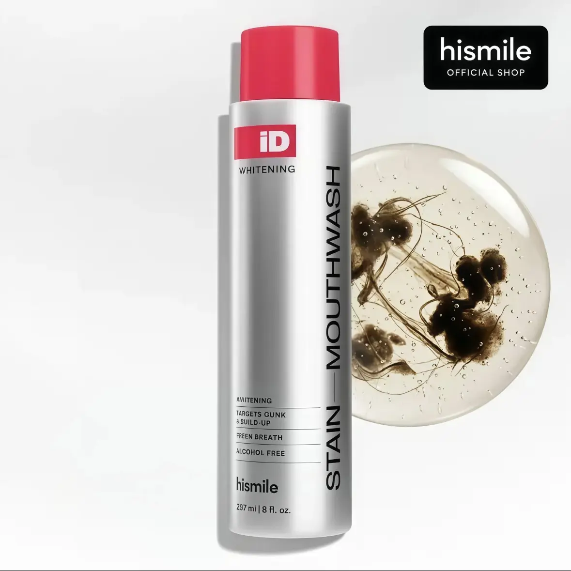 Hismile iD Stain Whitening Mouthwash for White Teeth UY, Freshens Breath with Essential Oils 237ml Daily
