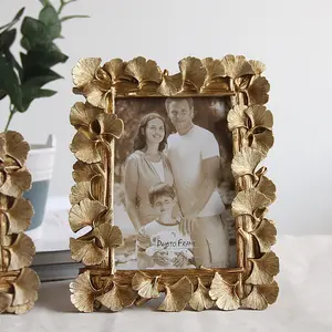 Hot Sale 5-Inch 6-Inch 7-Inch 8-Inch Gold Square Decoration Ginkgo Creative Photo Frame Resin Painted Photo Frame