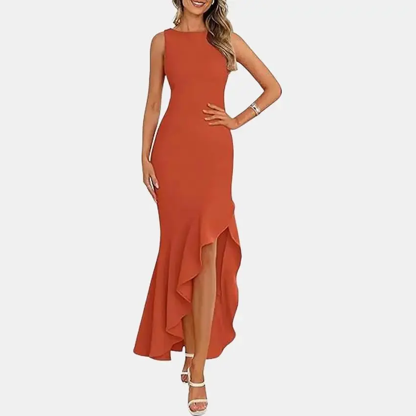 PrettyGarden Women's Summer Bodycon Maxi Dress 2025 Sleeveless Ruffle  Mermaid Cocktail Wedding Guest Formal Long Dresses in Orange - Womenswear -  TikTok Shop