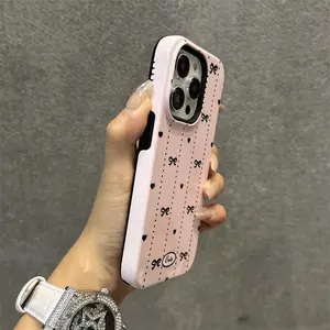 pink bow phone case for use with iPhone 17 air 16 Pro max 15 plus 14 Pro 13/12/11/X/XR/XSMAX sublimation phone case compatible with Samsung Galaxy S25 ultra S24 plus S23 FE S22/S21 creative design aesthetic Shockproof artistic, Tpu, Waterproof