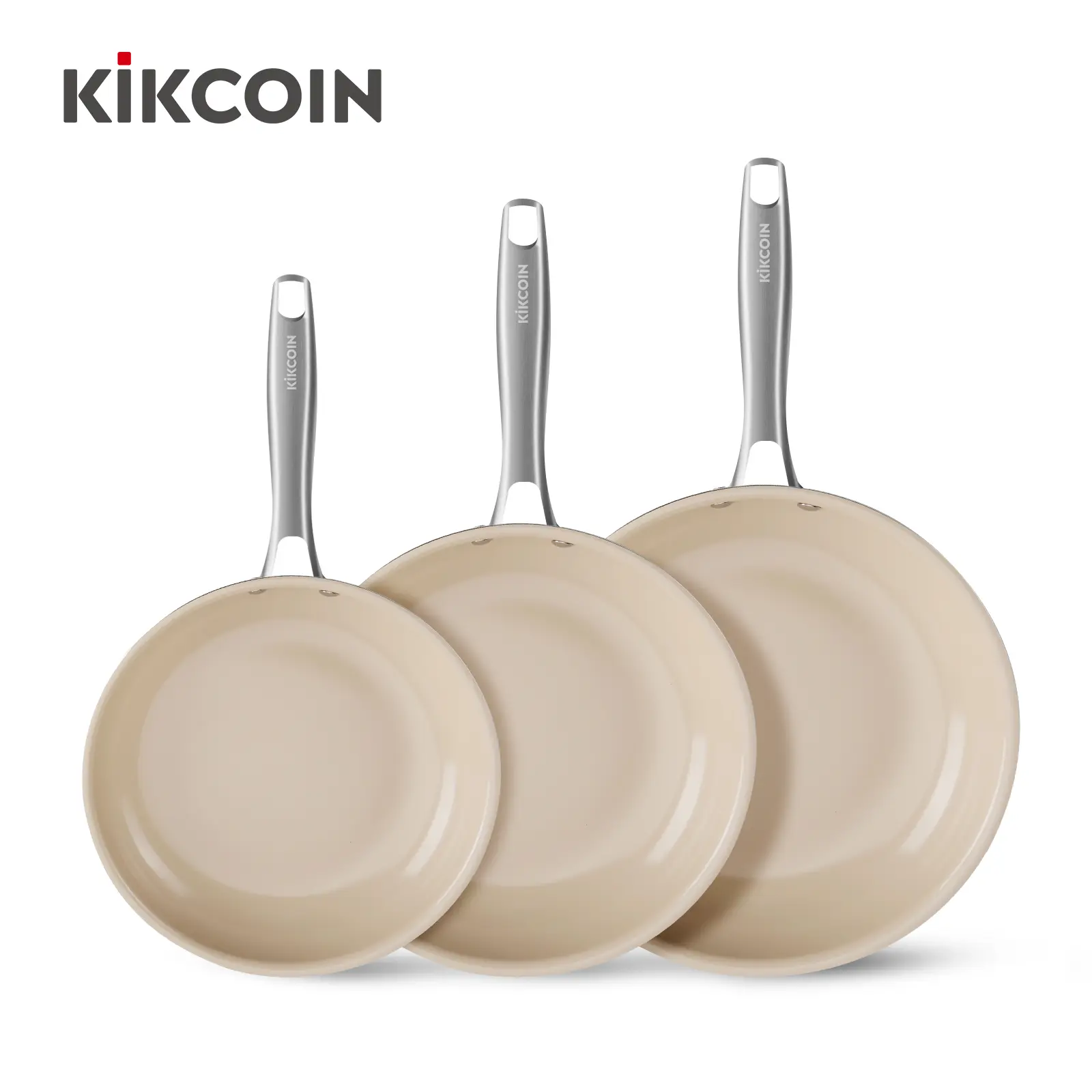 Kikcoin Nonstick Frying Pans Set, Ceramic Pan Skillet, Non Toxic Pans for Cooking, 8" 9.5" 11" Ceramic Frying Pan Set PFAS & PTFE & PFOA Free with Stay Cool Handle, Dishwasher & Oven Safe
