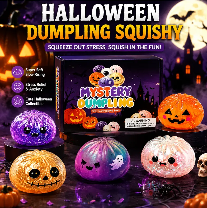 Goodie Bag Stuffers Halloween Party Favors Trick Treat Bag Fillers Ghost Dumpling Glitter Squeeze Set Spooky Stress Relief Squishy Fidgets Portable Hand Decompression Stress Reliever Holiday Gifts for Kids Adults Sensory Fidgets Classroom Prizes Bulk