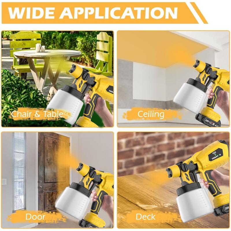 Cordless Paint Spray Gun Paint Sprayer Tool 800W High Power with 1000ml Container. Includes Battery and Charger,4 Nozzles, 3 Patterns for House Painting, Furniture, Cabinets, Compatible with Stains, Sealers and Latex Paints,Easy Cleaning