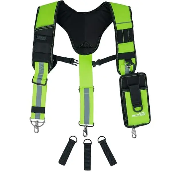 MELOTOUGH Men's Heavy-Duty Tool Belt Suspenders, Padded Comfortable Design, Hi-Vis Reflective Strips, Adjustable Straps, Safety Features