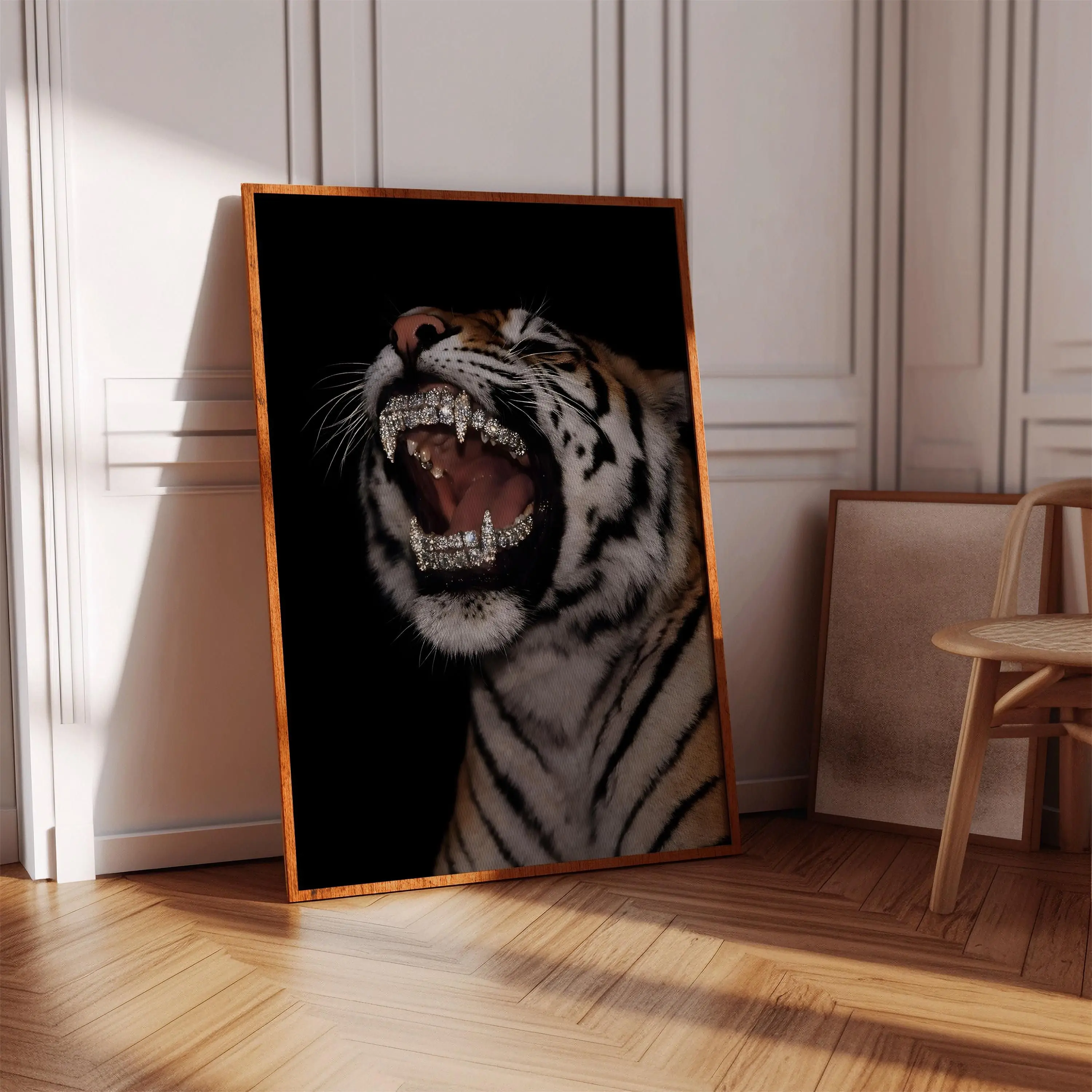 [SALE UP TO 40%] [Unframed] Diamond Grill Tiger Wall Art, Luxury Tiger Print, Fierce Animal Photography, Modern Decor