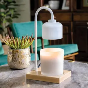 White & Wood Arched Candle Warmer Lamp – Flameless Candle Melter for Cozy Home Decor