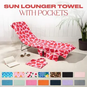 Brentfords Sun Lounger Towel with Pockets Storage in a Bag, Large Sunbed Beach Towels Travel Lightweight Pool Spa Holiday Accessories Microfiber Quick Dry Absorbent Bath for Men Women Ladies Cherry Lemon Smooth