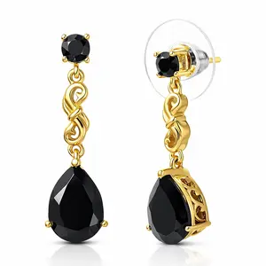 Black Spinel 5.35 ctw Midnight Pear Earrings in 18K Yellow Gold Plated