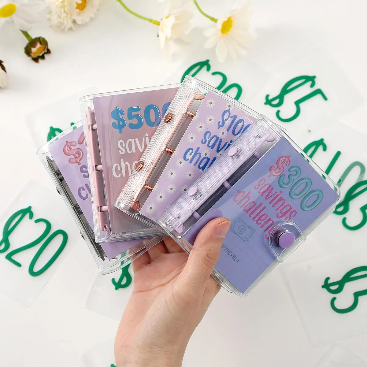 5PCS/Set $150 $300 $500 $1000 Mini Saving Challenge Binder And 100 Envelopes PU Leather Binder