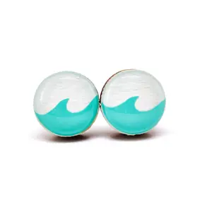 Aqua Ocean Wave Stud Earrings by Candi Cove Designs