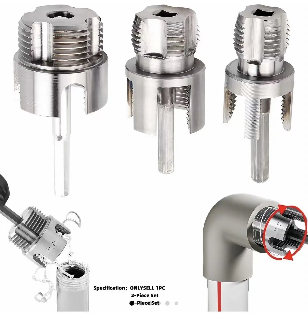 3-Piece Pipe Thread Cutter Tool Set - Upgraded Internal&External Threader, Durable Easy-to-Use Design for 1/2", 3/4", 1" Inches PPR/PVC Pipe Sizes, for DIY Enthusiasts & Plumbing Repairs