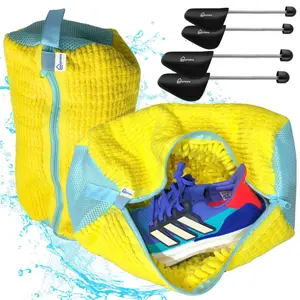 Mother Day Gift: 2PCS Shoe Washing Machine Bag for Sneakers Tennis Gym plus 4 Shoe Trees for Men & Women- Laundry Shoe Cleaner Bags for Washer & Dryer- Reusable Durable Zipper Shoe Cleaner for Washing Machine
