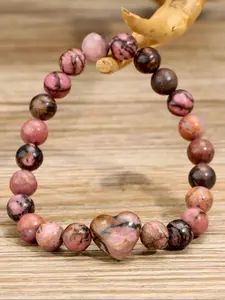 Natural Rhodochrosite Heart Bracelet Vintage 8mm Rhodochrosite Beads Energy Balance Jewelry Natural Crystal Bracelet Gift for Men Women Valentine's Day Thanksgiving