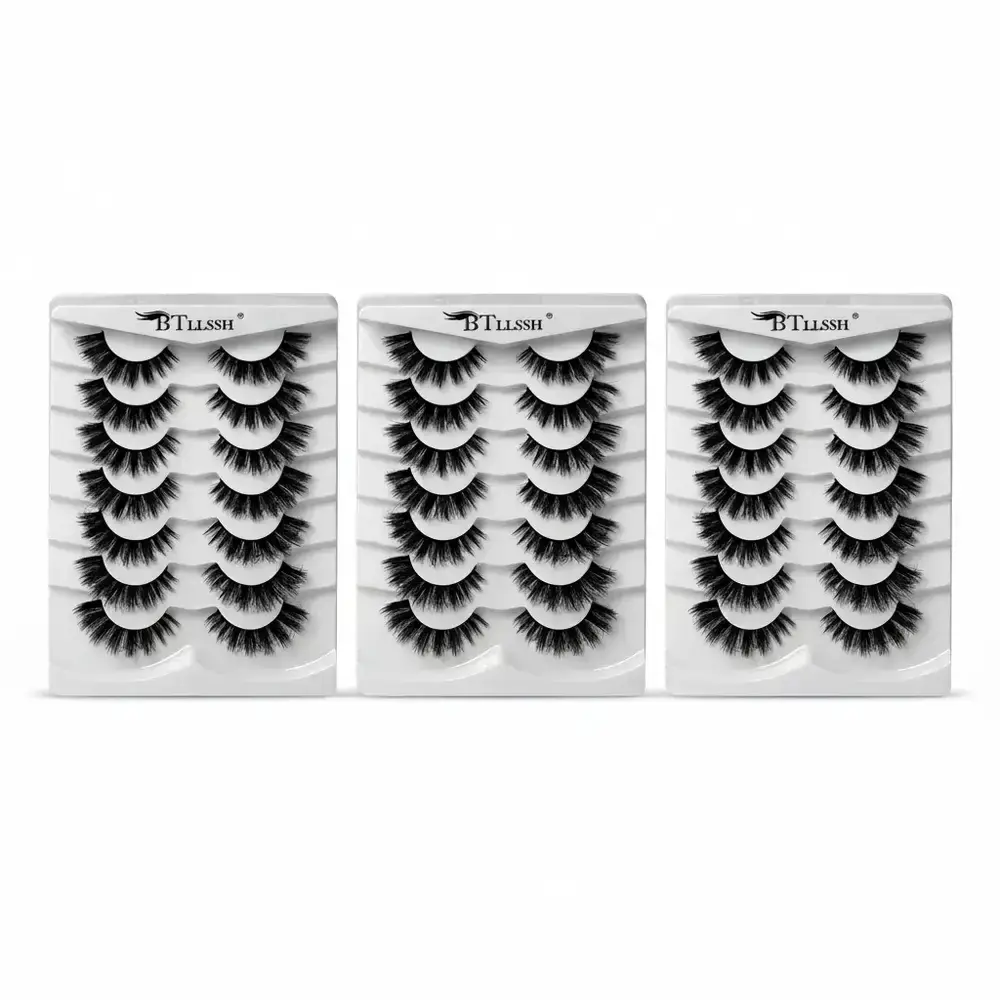 D Curl False Eyelashes Bundle, Black Synthetic Faux Strip Lashes, Curly Lashes, Natural Curl for Women and Girls Eye Makeup