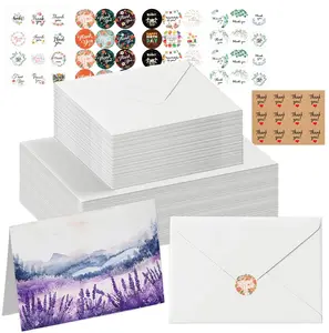 Set of 50 Foldable Blank Watercolor Cards with 50pcs 4 x 6 Inch Envelopes Kit, 140lb Heavyweight Cotton, White, Acid-Free Water color Cards to Paint or Cards Making for Christmas Birthday