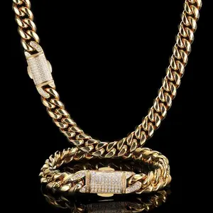 12mm Hip Hop Fashion Stainless Steel  Luxury Cuban Jewelry Bracelets For Men Bling Clasp Silver No Tarnish High-end Cuba Chain