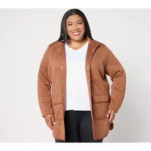 Sport Savvy Regular Quilted Knit Long Snap Front Jacket