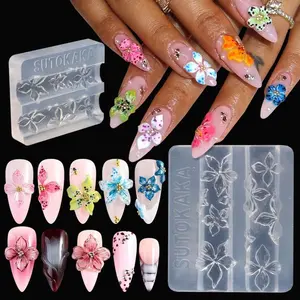 3D Flowers Nail Mold Silicone Nail Tools, Hawaii Hibiscus Floral Petal Nail Design Resin Molds Nail Art Carving Template for Resin Manicure Decorations Accessories DIY Nail Supplies