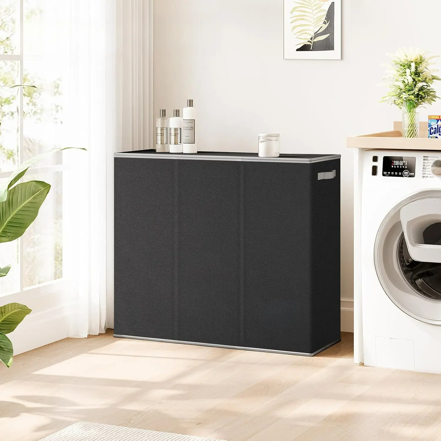 180L 3-Section Laundry Basket with Lid and Sturdy Handle for Laundry Room and Bedroom Storage