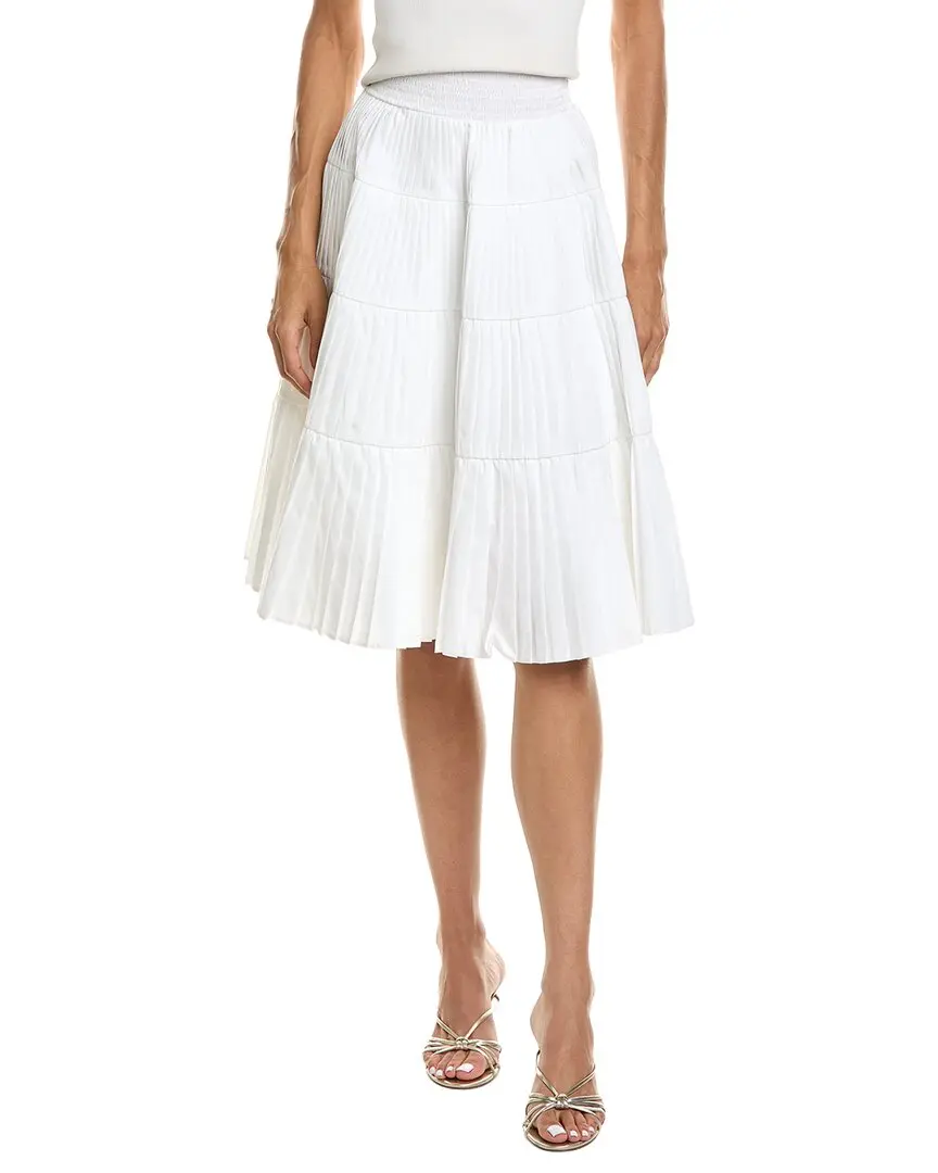 Prada Tiered Pleated Poplin Midi Skirt