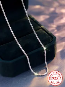 925 Sterling Silver Simple Style Plain Color Necklace, Minimalist Necklace, Elegant Necklace for Women & Girls, Daily Wear Necklace, Trendy All-match & Exquisite Jewelry for Birthday Gift, with Box