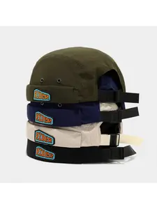 Japanese-style brimless cap for men and women, vintage letter patch trendy beanie hat, women's quick-dry breathable fabric landlord hat, Adjustable Casual Hats